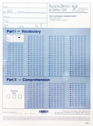 Nelson Denny Score Chart