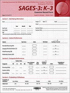 SAGES-3: K-3 EXAMINER RECORD FORMS (50)